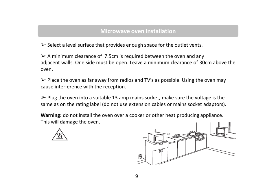 Microwave oven installation | RUSSELL HOBBS 20 Litre Microwave Oven RHM2063B User Manual | Page 10 / 32