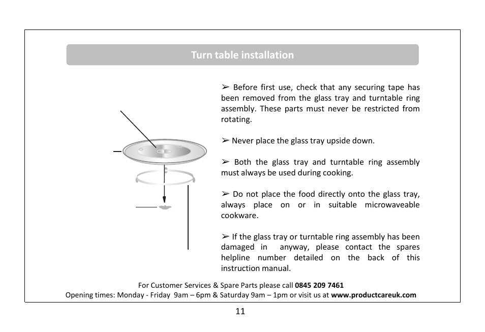 Turn table installation | RUSSELL HOBBS 20 Litre Microwave Oven RHM2063B User Manual | Page 12 / 32