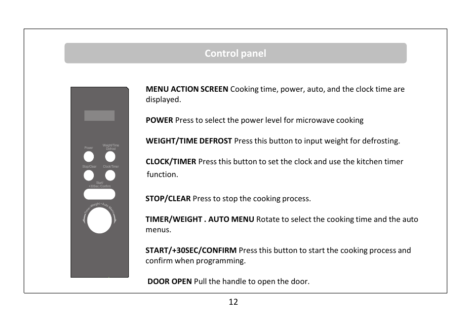 Control panel | RUSSELL HOBBS 20 Litre Microwave Oven RHM2063B User Manual | Page 13 / 32