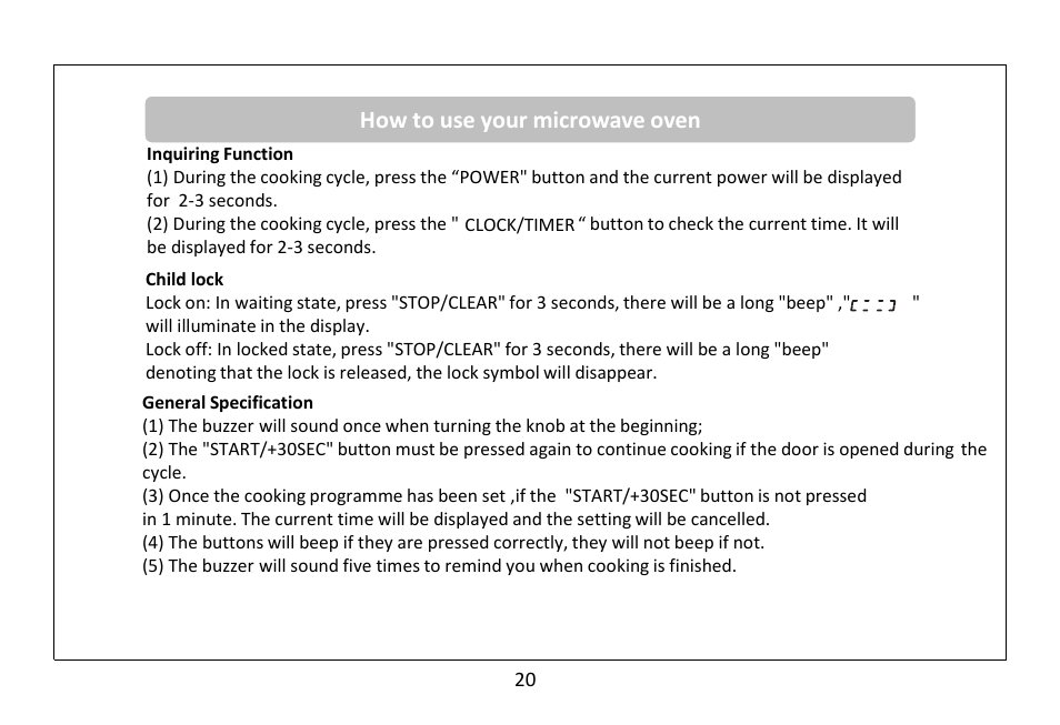 How to use your microwave oven | RUSSELL HOBBS 20 Litre Microwave Oven RHM2063B User Manual | Page 21 / 32