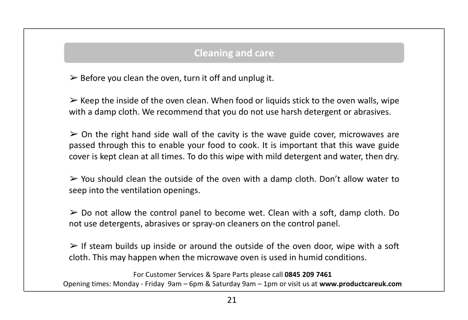 Cleaning and care | RUSSELL HOBBS 20 Litre Microwave Oven RHM2063B User Manual | Page 22 / 32