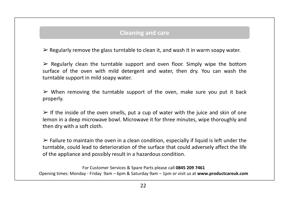 Cleaning and care | RUSSELL HOBBS 20 Litre Microwave Oven RHM2063B User Manual | Page 23 / 32