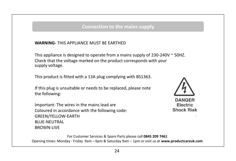 Connection to the mains supply | RUSSELL HOBBS 20 Litre Microwave Oven RHM2063B User Manual | Page 25 / 32