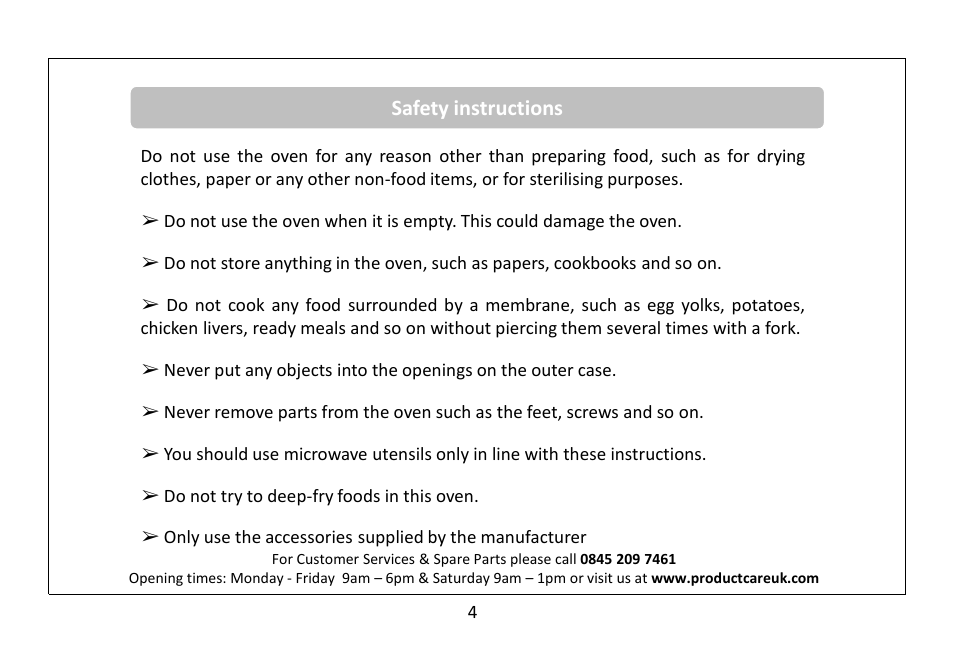 Safety instructions | RUSSELL HOBBS 20 Litre Microwave Oven RHM2063B User Manual | Page 5 / 32