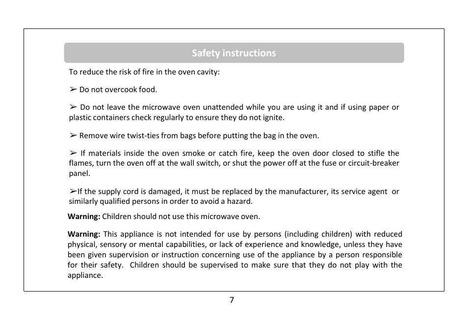 Safety instructions | RUSSELL HOBBS 20 Litre Microwave Oven RHM2063B User Manual | Page 8 / 32