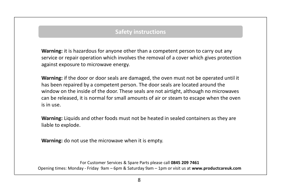 Safety instructions | RUSSELL HOBBS 20 Litre Microwave Oven RHM2063B User Manual | Page 9 / 32