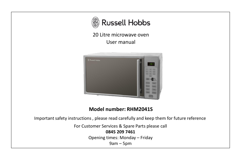 RUSSELL HOBBS 20 Litre microwave oven RHM2041S User Manual | 36 pages