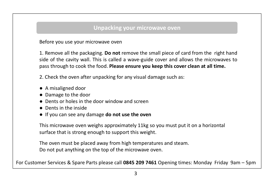 Unpacking your microwave oven | RUSSELL HOBBS 20 Litre microwave oven RHM2041S User Manual | Page 5 / 36