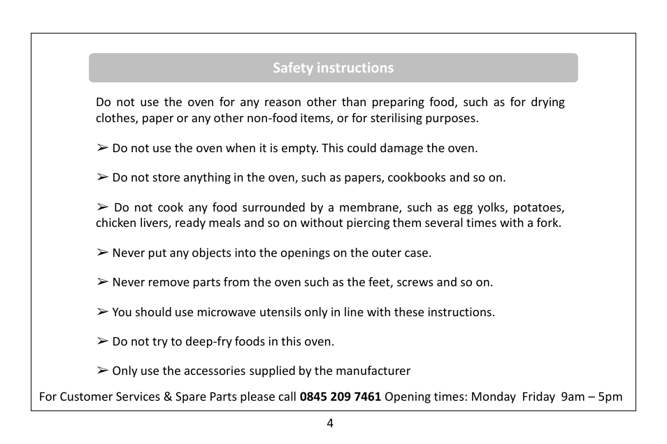 Safety instructions | RUSSELL HOBBS 20 Litre microwave oven RHM2041S User Manual | Page 6 / 36