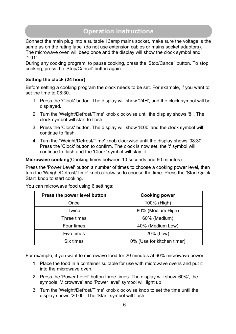 Operation instructions | RUSSELL HOBBS RHM2010S User Manual | Page 8 / 18