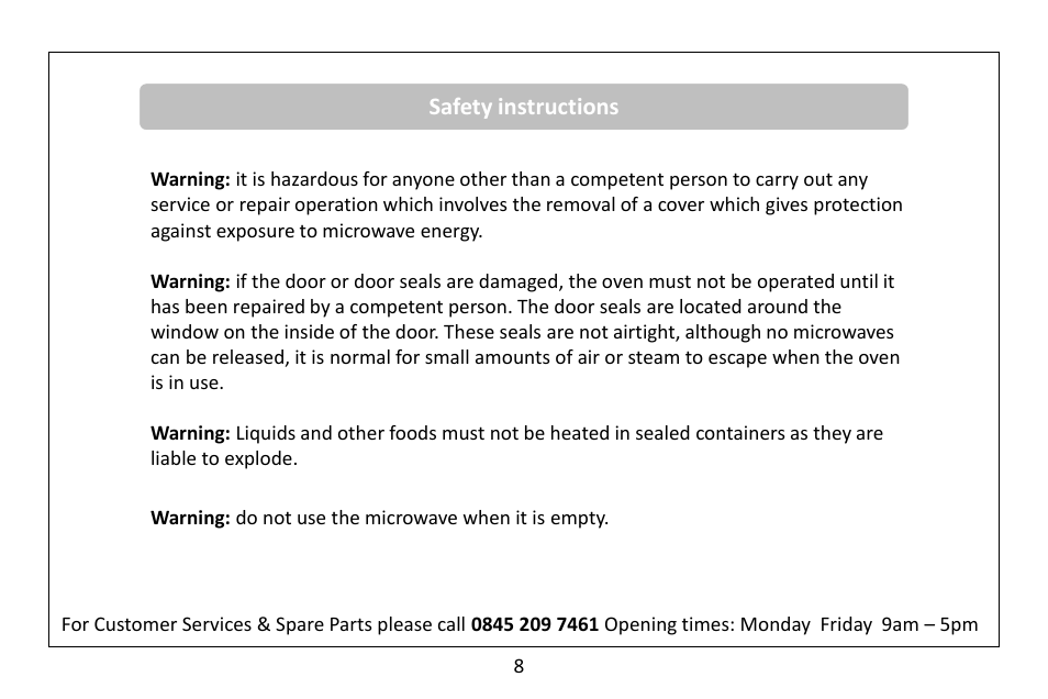 RUSSELL HOBBS 20 Litre microwave oven RHM2061B User Manual | Page 9 / 24