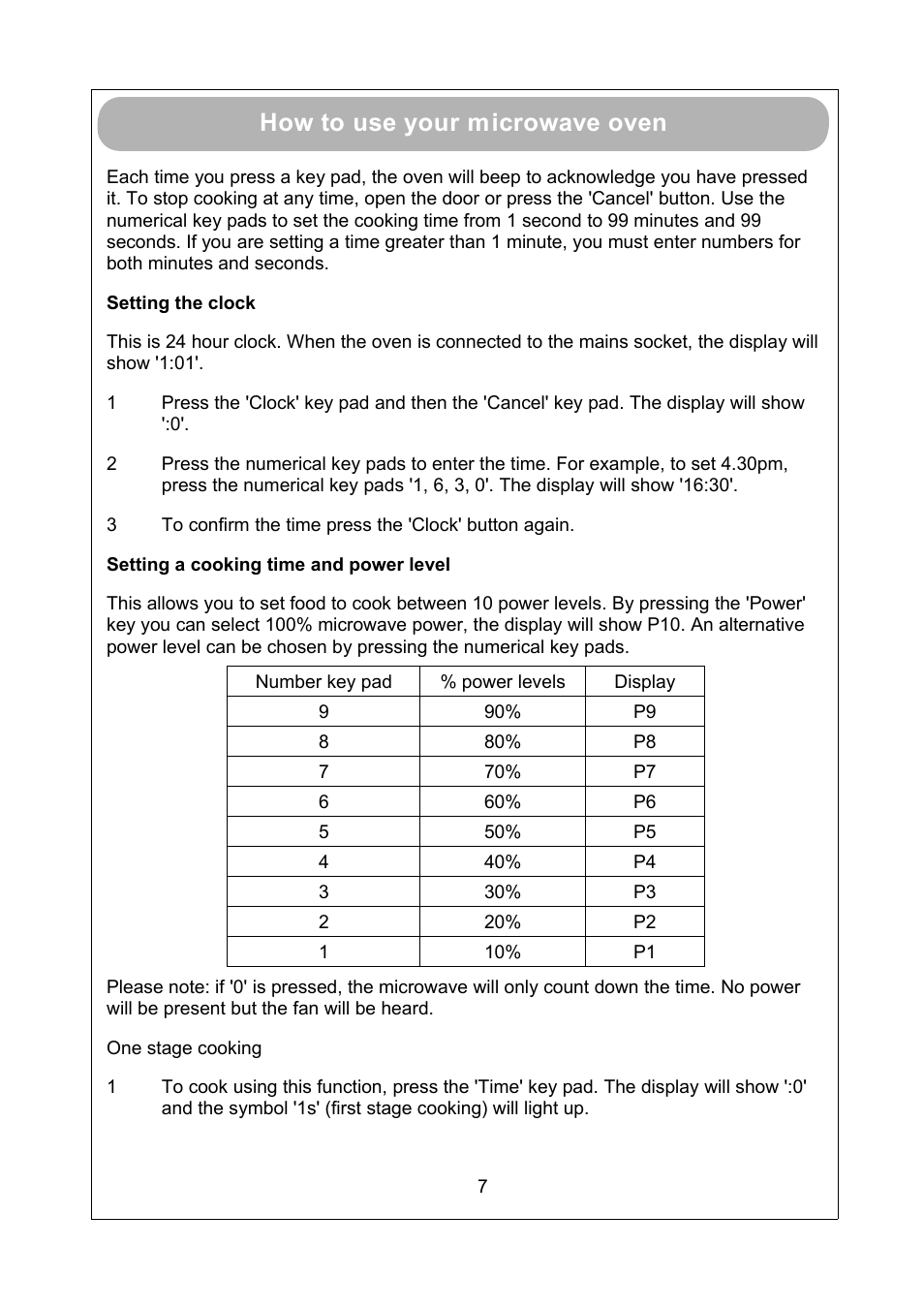 Control panel how to use your microwave oven | RUSSELL HOBBS RHM1712 User Manual | Page 9 / 18