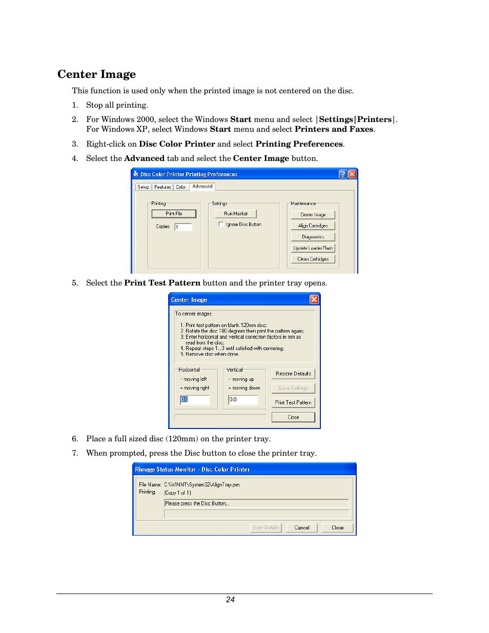 Center image | Rimage 110705-000 User Manual | Page 24 / 30
