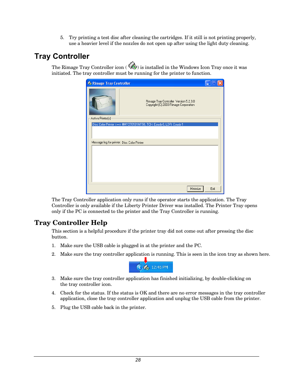 Tray controller, Tray controller help, Ge 28 | Help | Rimage 110705-000 User Manual | Page 28 / 30