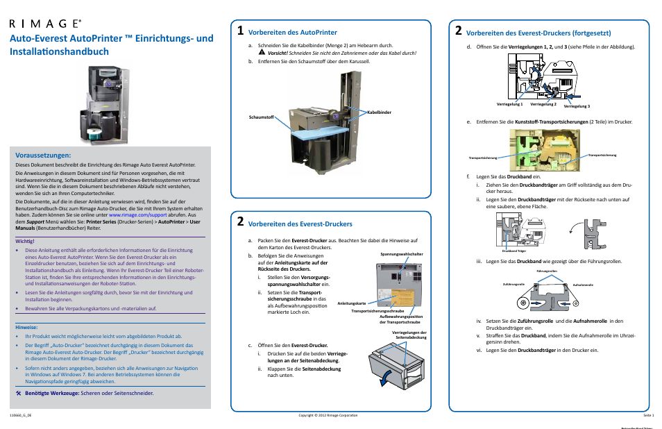 Deutsch, Voraussetzungen, Vorbereiten des autoprinter | Rimage 110660-001_F User Manual | Page 3 / 14