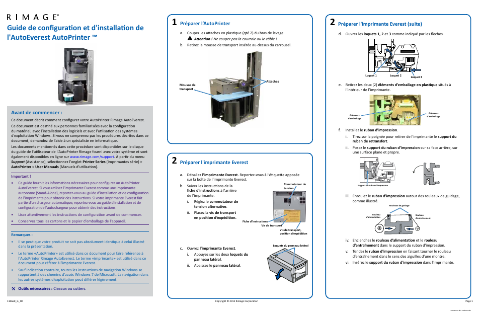 Français, Avant de commencer, Préparer l’autoprinter | Rimage 110660-001_F User Manual | Page 5 / 14