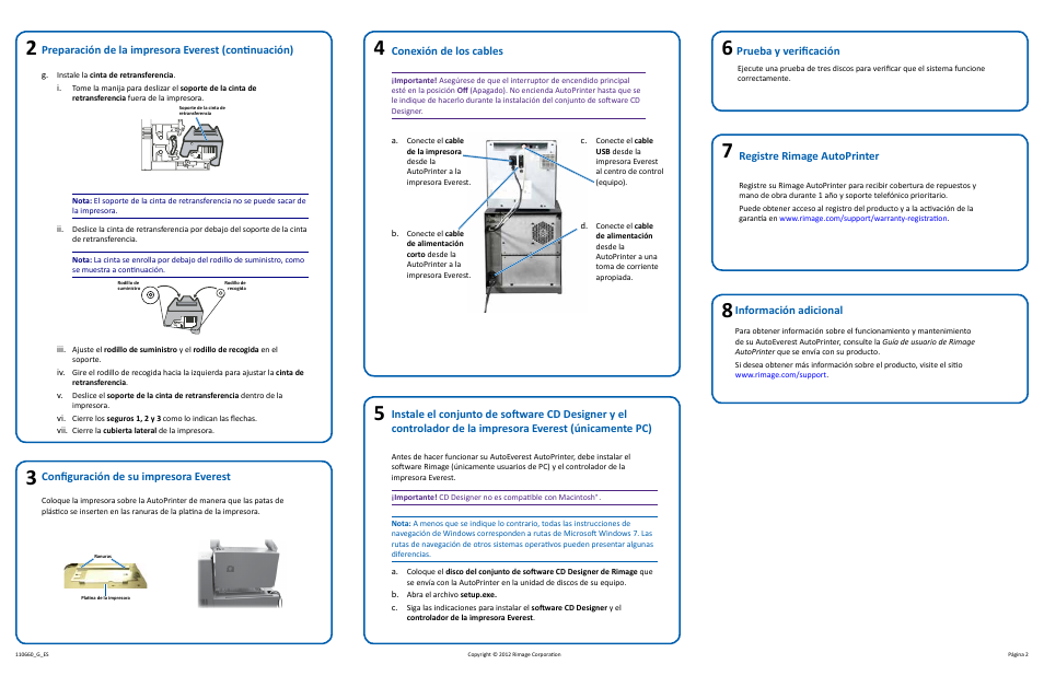 Conexión de los cables, Información adicional | Rimage 110660-001_F User Manual | Page 8 / 14