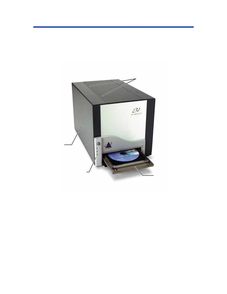 Identify the parts of the everest printer, Front view | Rimage EverestTM Printer User Manual | Page 9 / 234