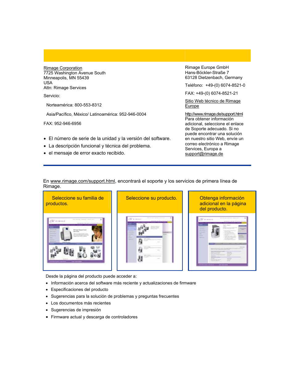 Información de soporte, Obtenga información adicional en línea | Rimage Everest III User Manual | Page 127 / 246