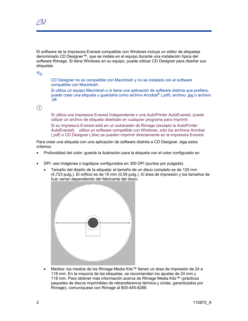 Requisitos del diseño de etiquetas | Rimage Everest III User Manual | Page 131 / 246