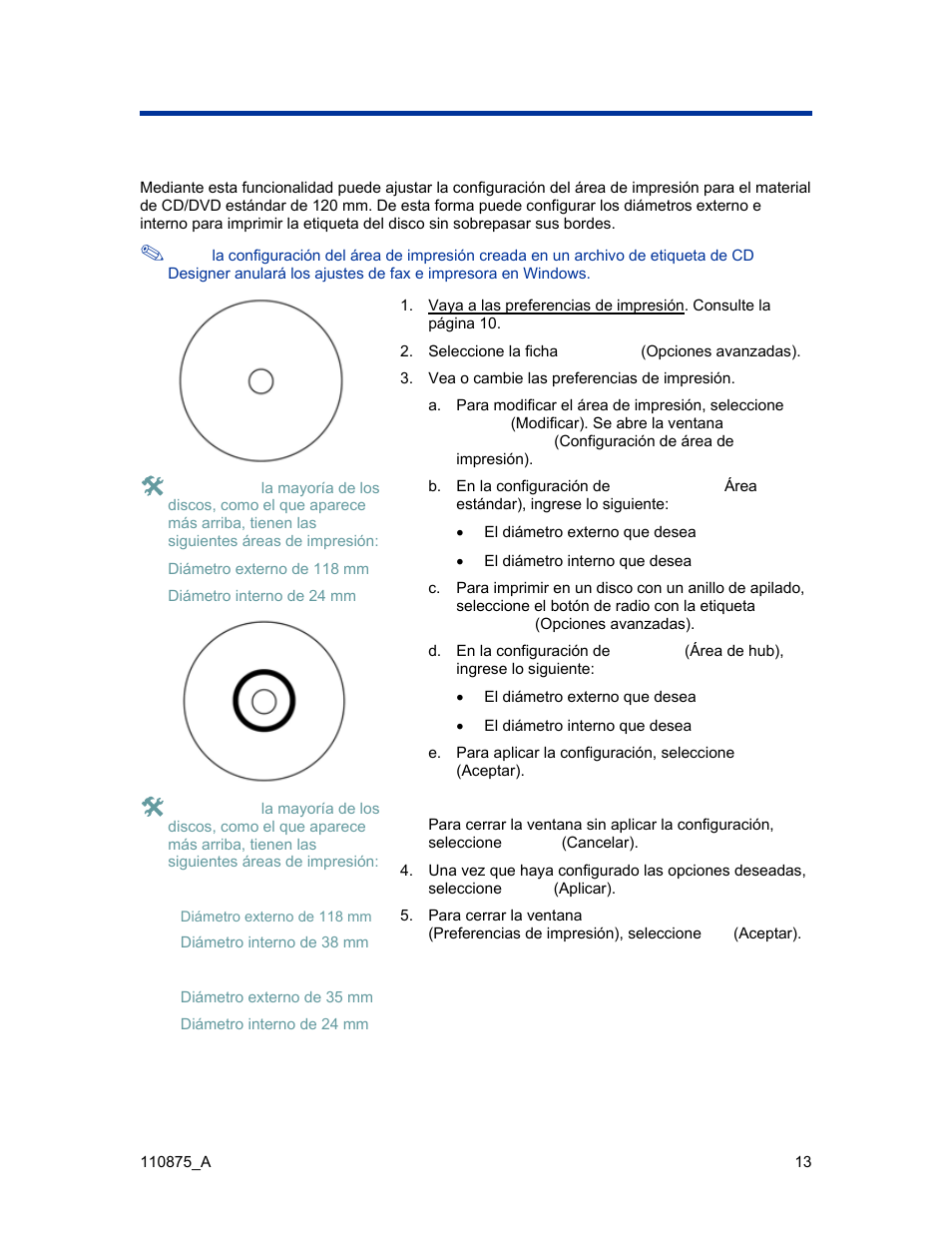Configuración del área de impresión (pc) | Rimage Everest III User Manual | Page 142 / 246