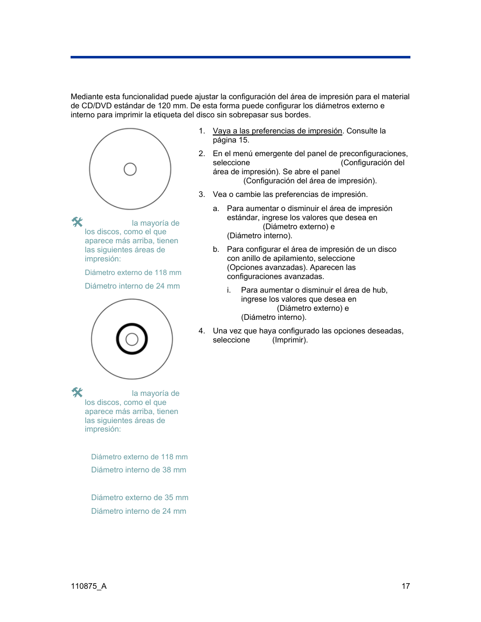 Configuración del área de impresión (macintosh) | Rimage Everest III User Manual | Page 146 / 246