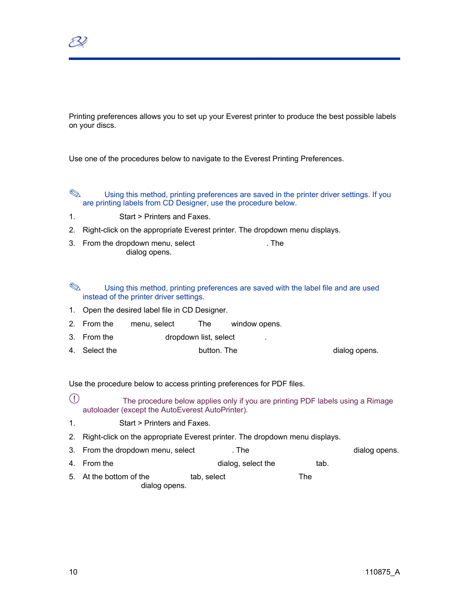 Setting your printing preferences on a windows pc, Navigate to printing preferences (pc) | Rimage Everest III User Manual | Page 16 / 246