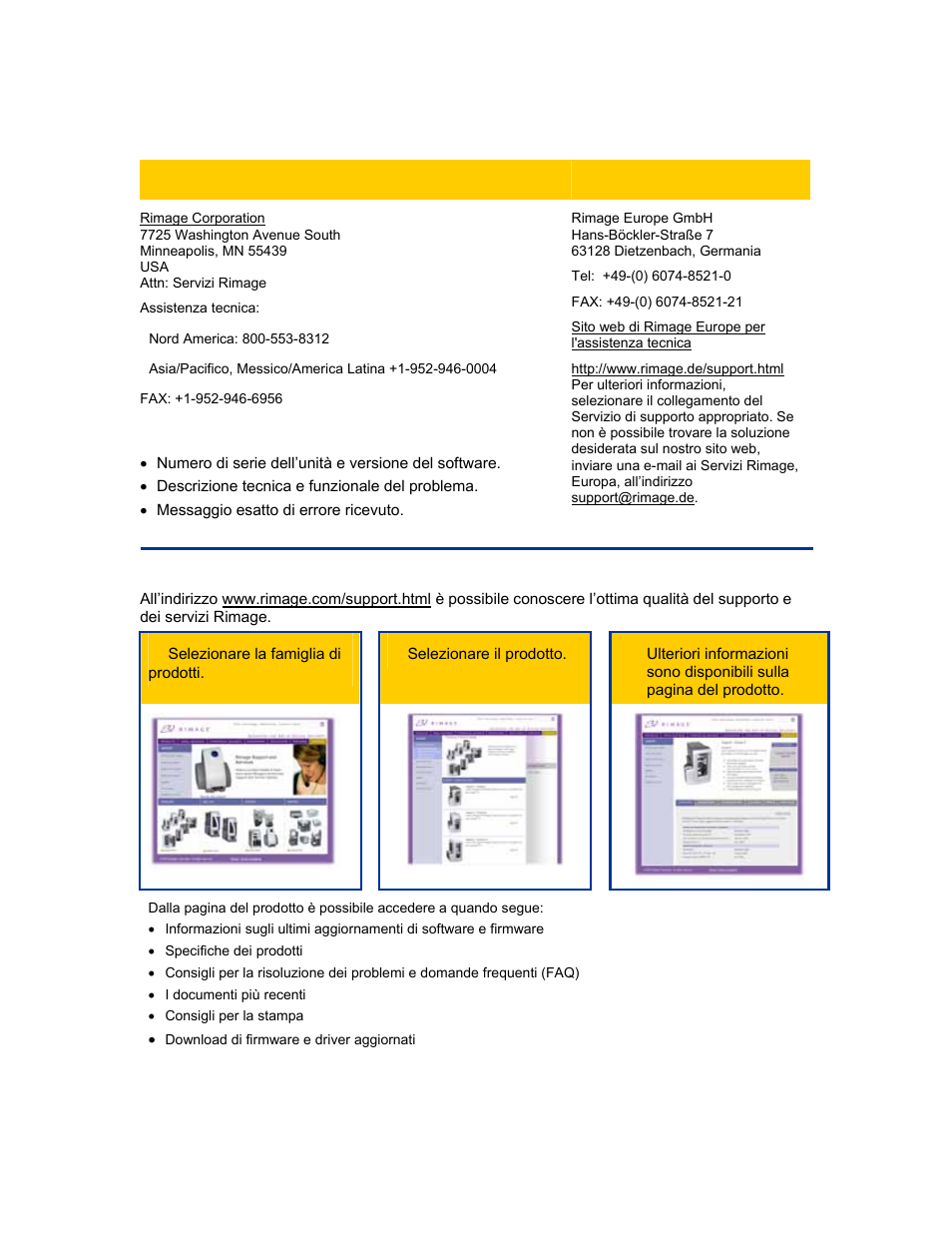 Informazioni sul servizio di supporto, Ulteriori informazioni on line | Rimage Everest III User Manual | Page 209 / 246