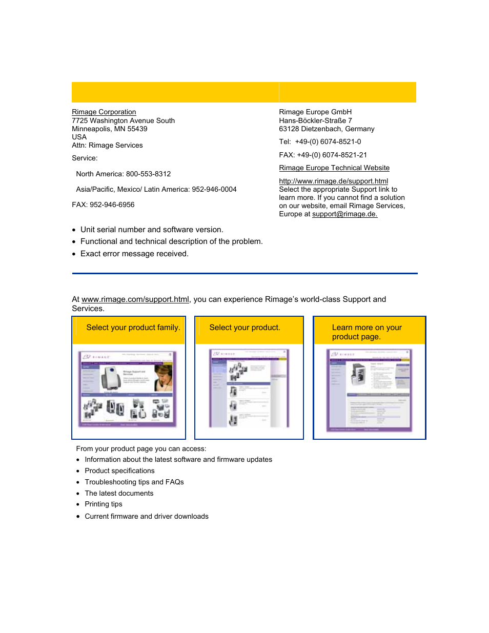 Support information, Learn more online | Rimage Everest III User Manual | Page 4 / 246