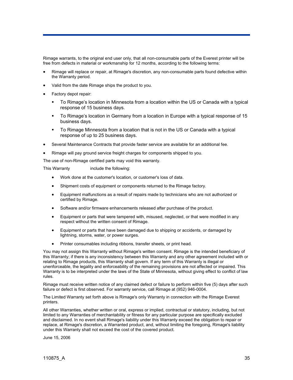 Rimage everest iii printer limited 1 year warranty | Rimage Everest III User Manual | Page 41 / 246