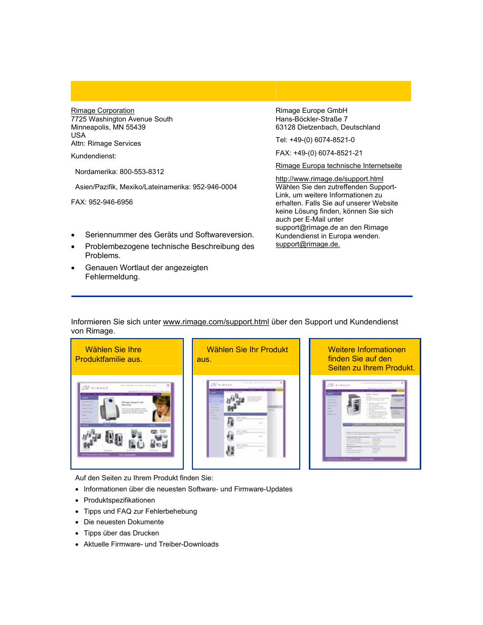 Supportinformationen, Weitere informationen finden sie im internet | Rimage Everest III User Manual | Page 45 / 246