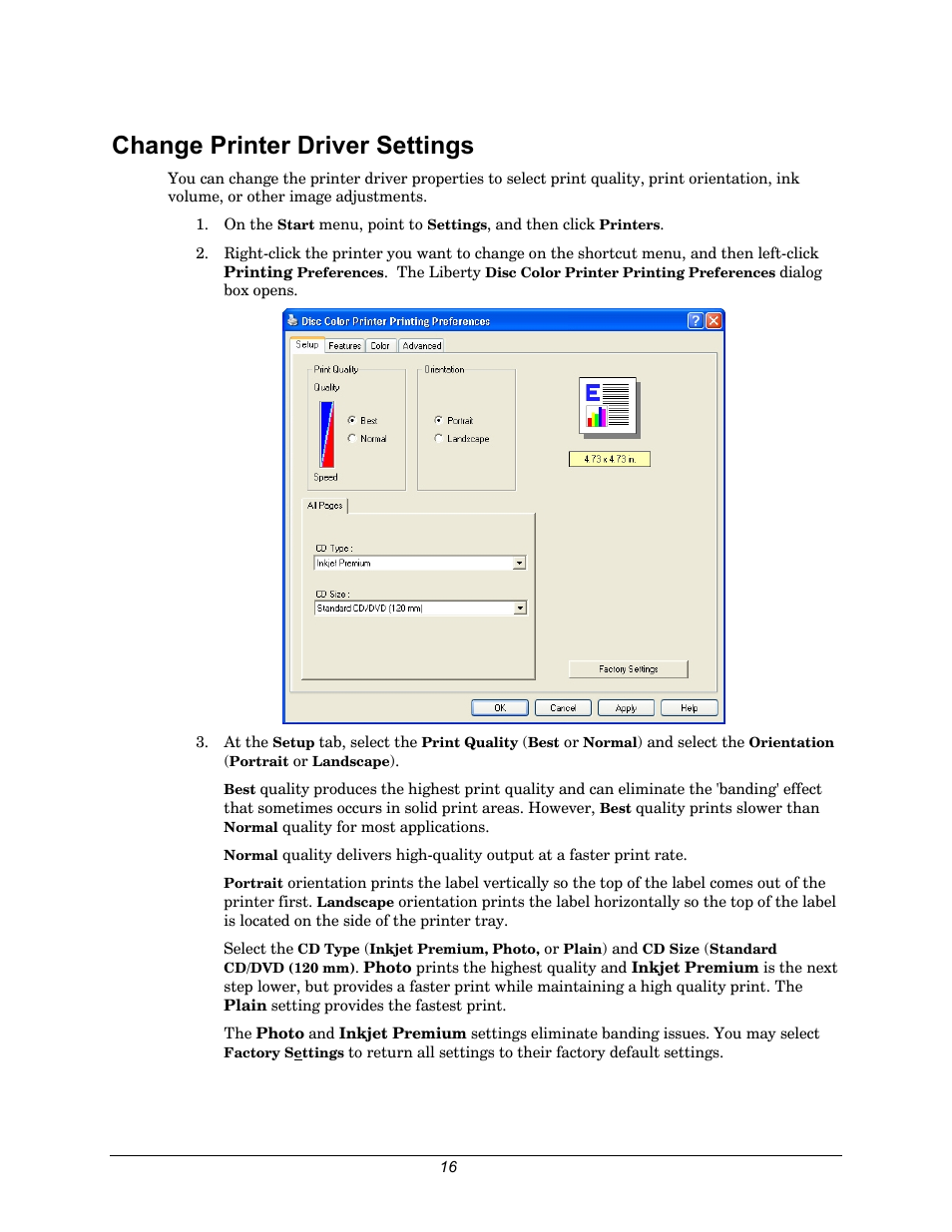 Change printer driver settings | Rimage 110716-000 User Manual | Page 16 / 29