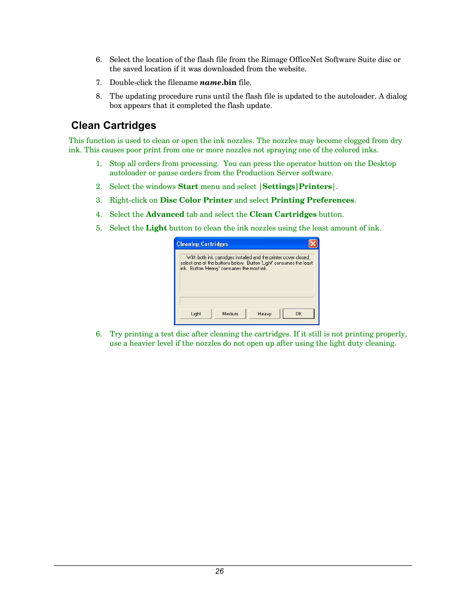 Clean cartridges | Rimage 110716-000 User Manual | Page 26 / 29