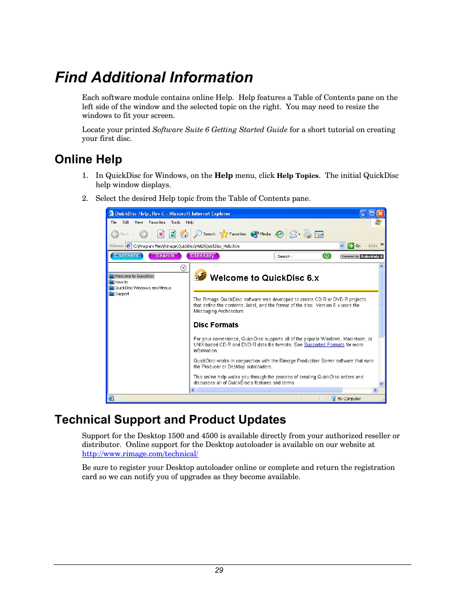 Find additional information, Online help, Technical support and product updates | Rimage 110716-000 User Manual | Page 29 / 29