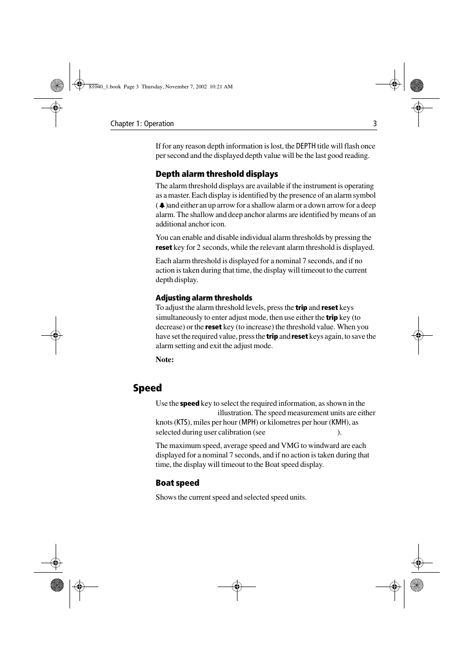 Speed | Raymarine ST60 Tridata User Manual | Page 15 / 58