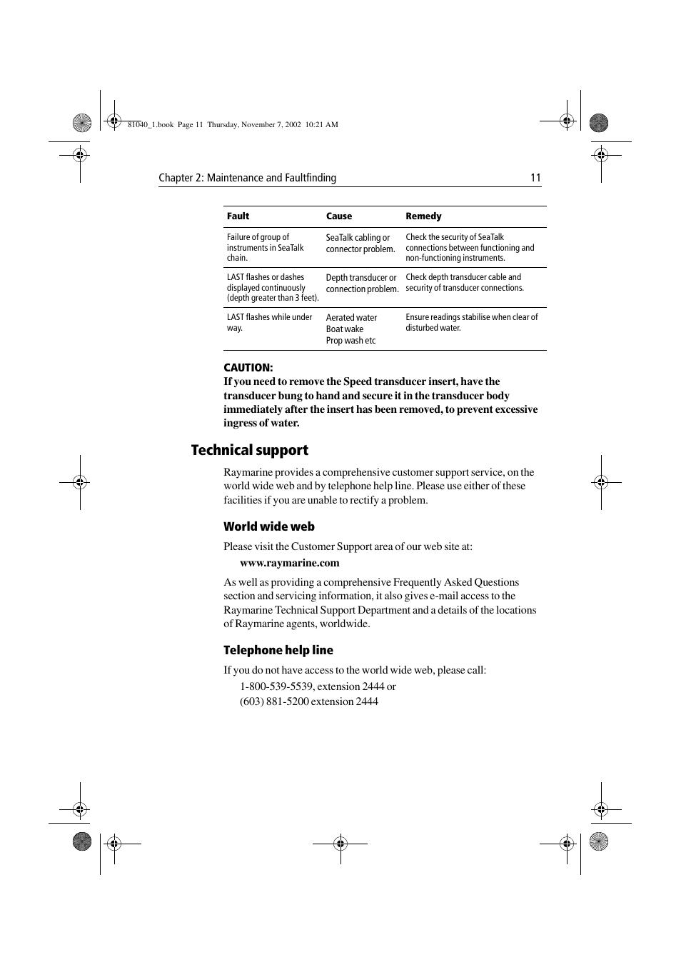 Technical support | Raymarine ST60 Tridata User Manual | Page 23 / 58