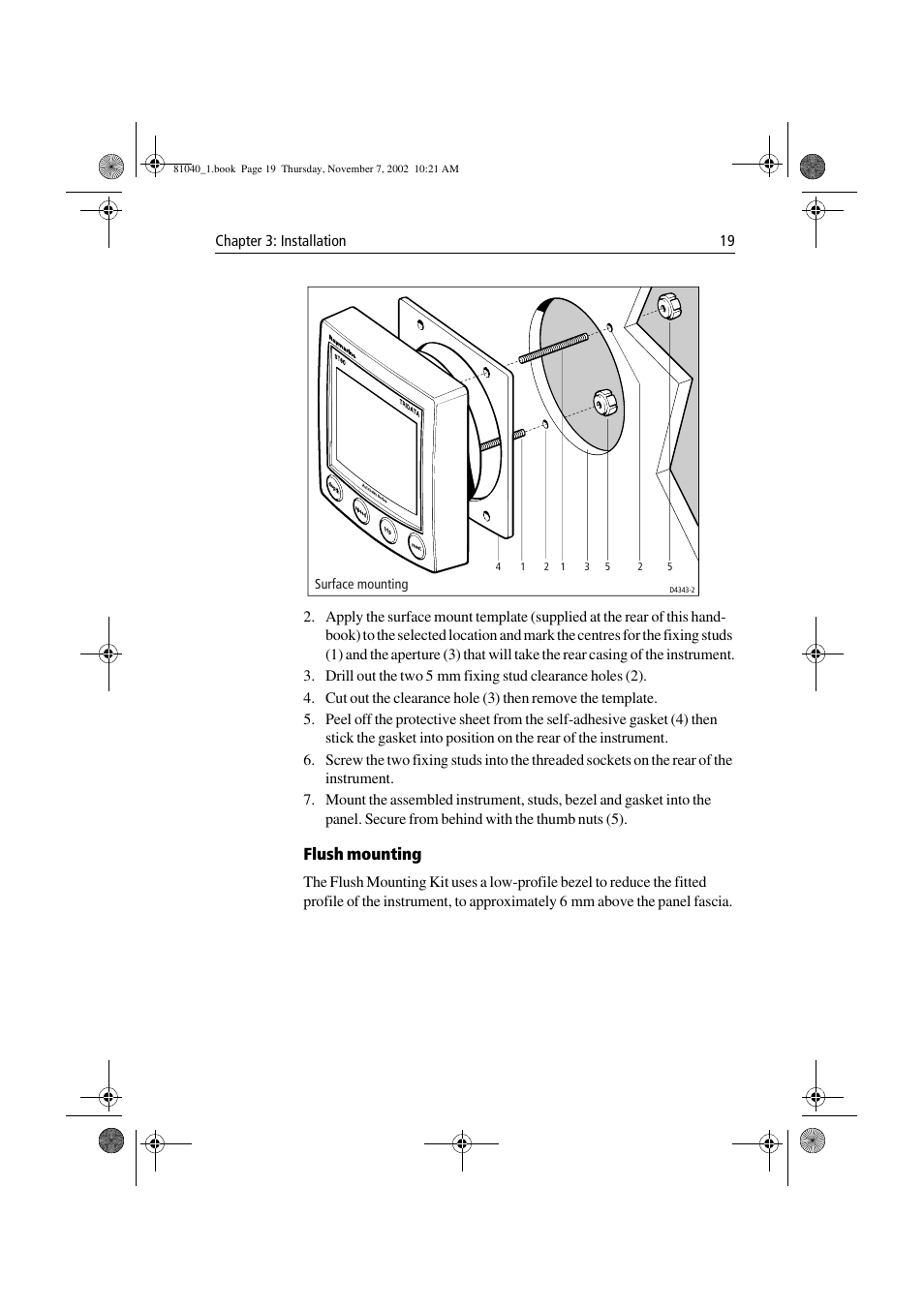Flush mounting | Raymarine ST60 Tridata User Manual | Page 31 / 58