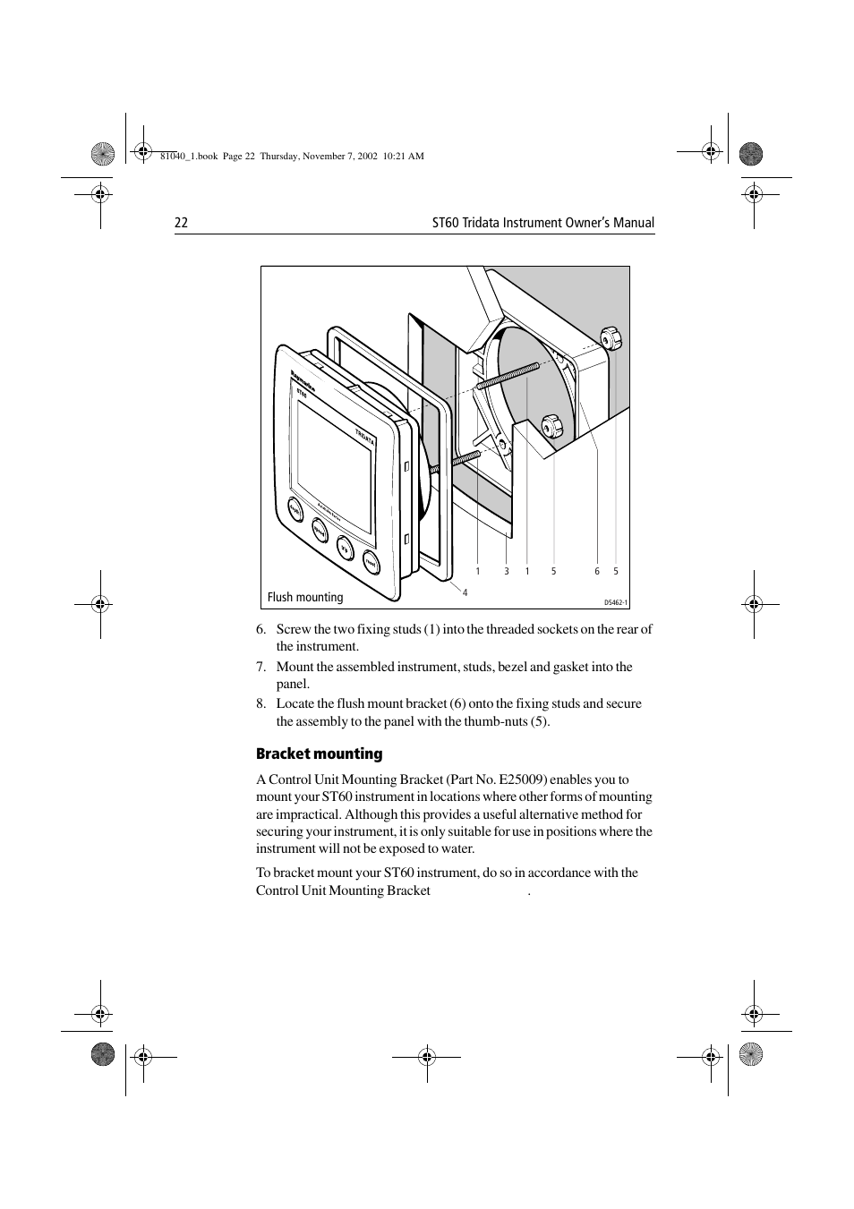 Bracket mounting | Raymarine ST60 Tridata User Manual | Page 34 / 58