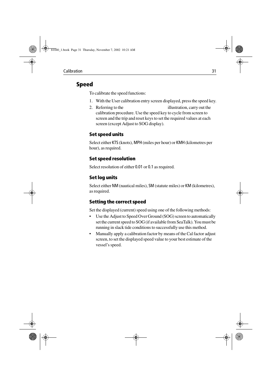 Speed | Raymarine ST60 Tridata User Manual | Page 43 / 58