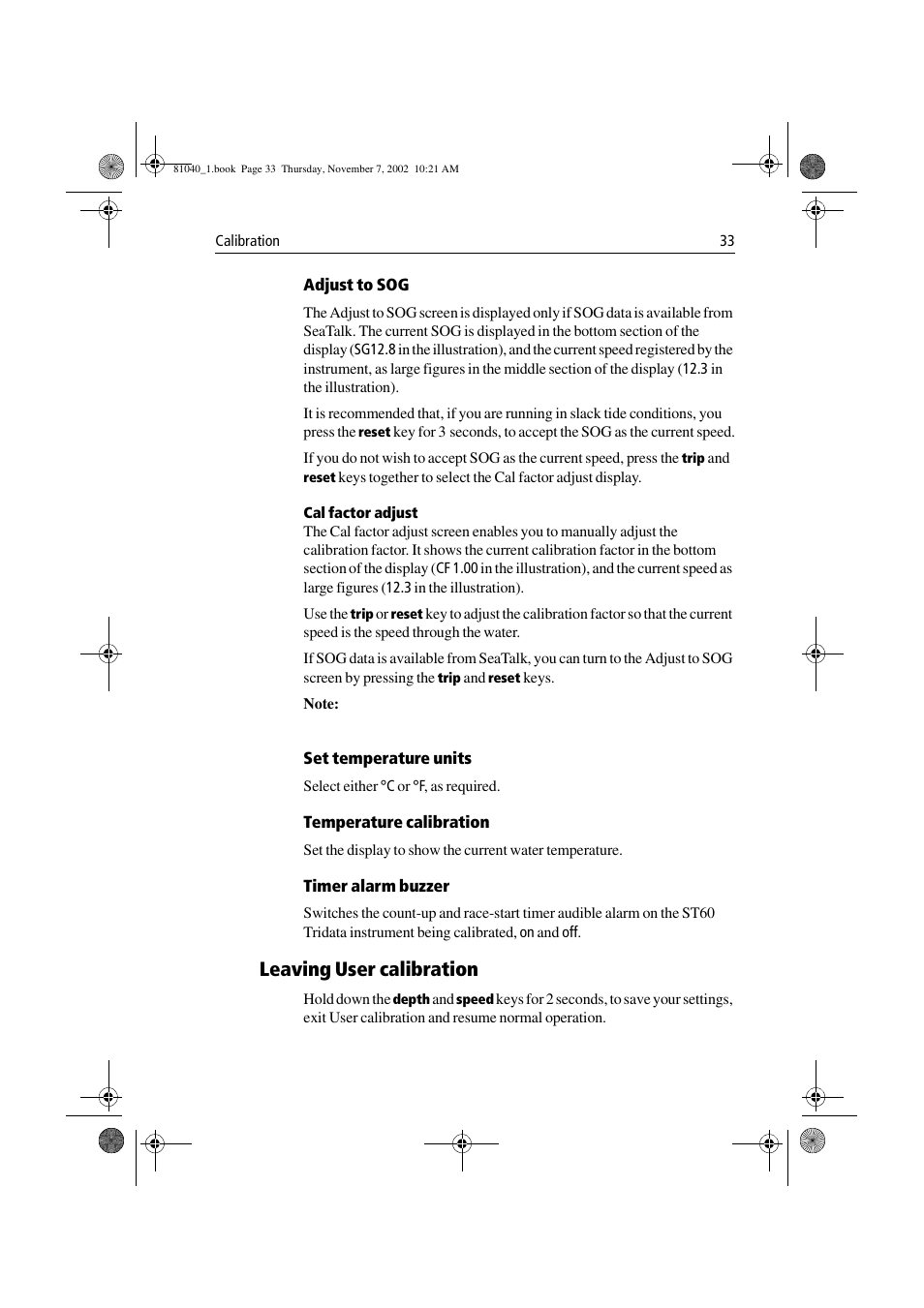Leaving user calibration | Raymarine ST60 Tridata User Manual | Page 45 / 58
