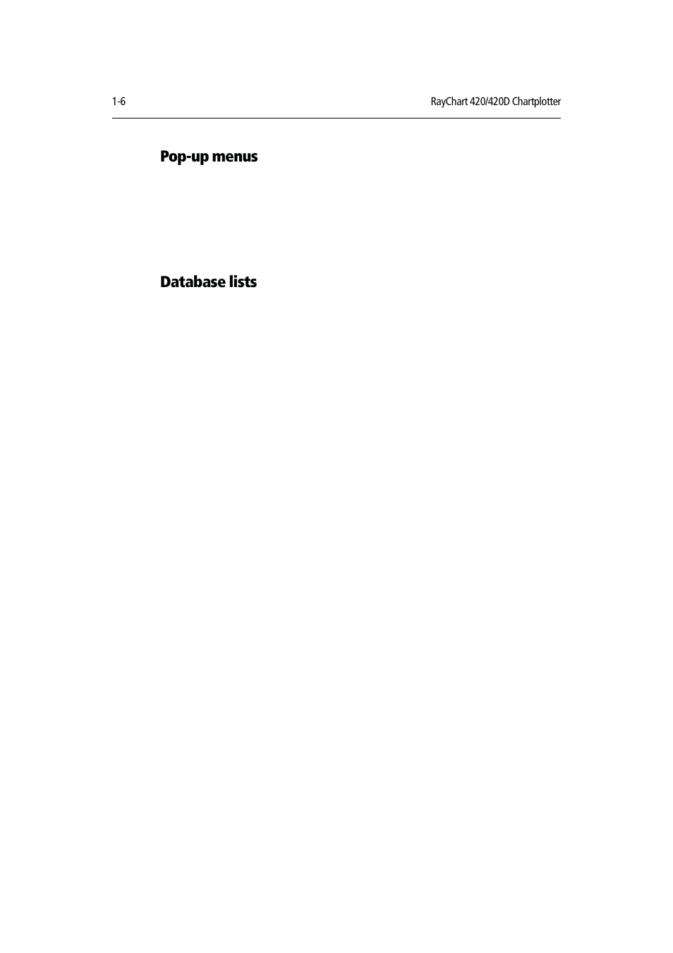 Pop-up menus, Database lists | Raymarine RAYCHART 420D User Manual | Page 19 / 101