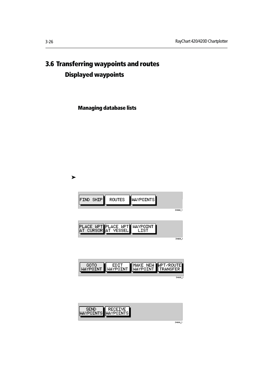 6 transferring waypoints and routes, Displayed waypoints | Raymarine RAYCHART 420D User Manual | Page 57 / 101