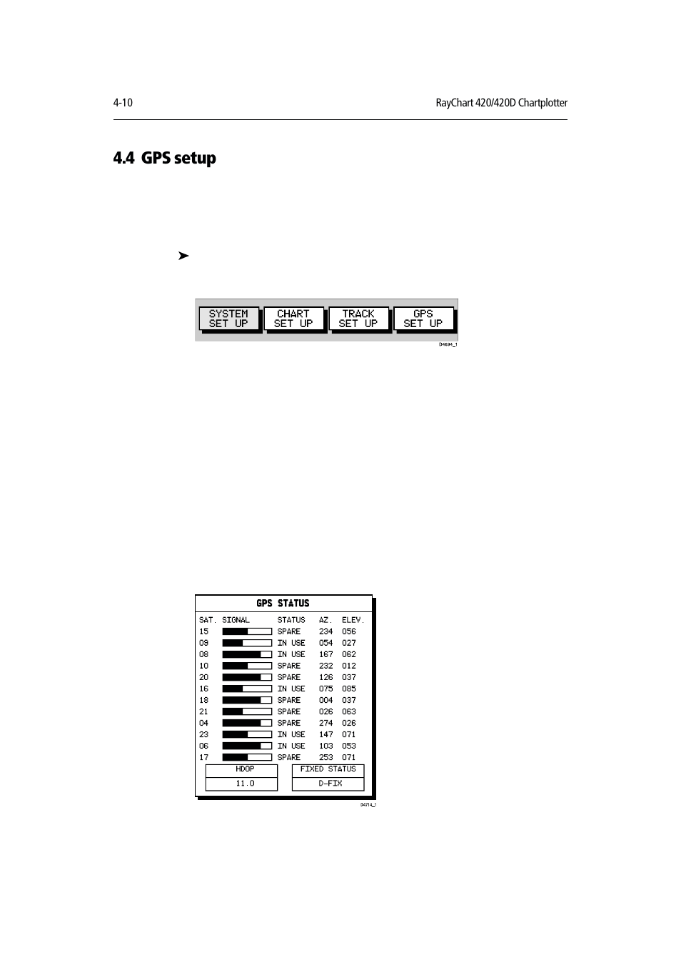 4 gps setup | Raymarine RAYCHART 420D User Manual | Page 71 / 101