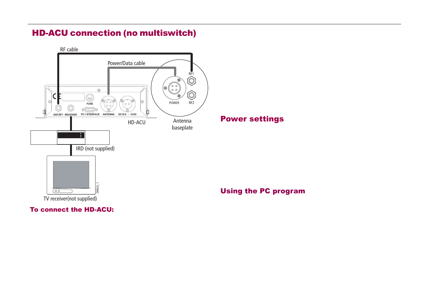 Hd-acu connection (no multiswitch), Power settings | Raymarine 81285_1 User Manual | Page 11 / 18