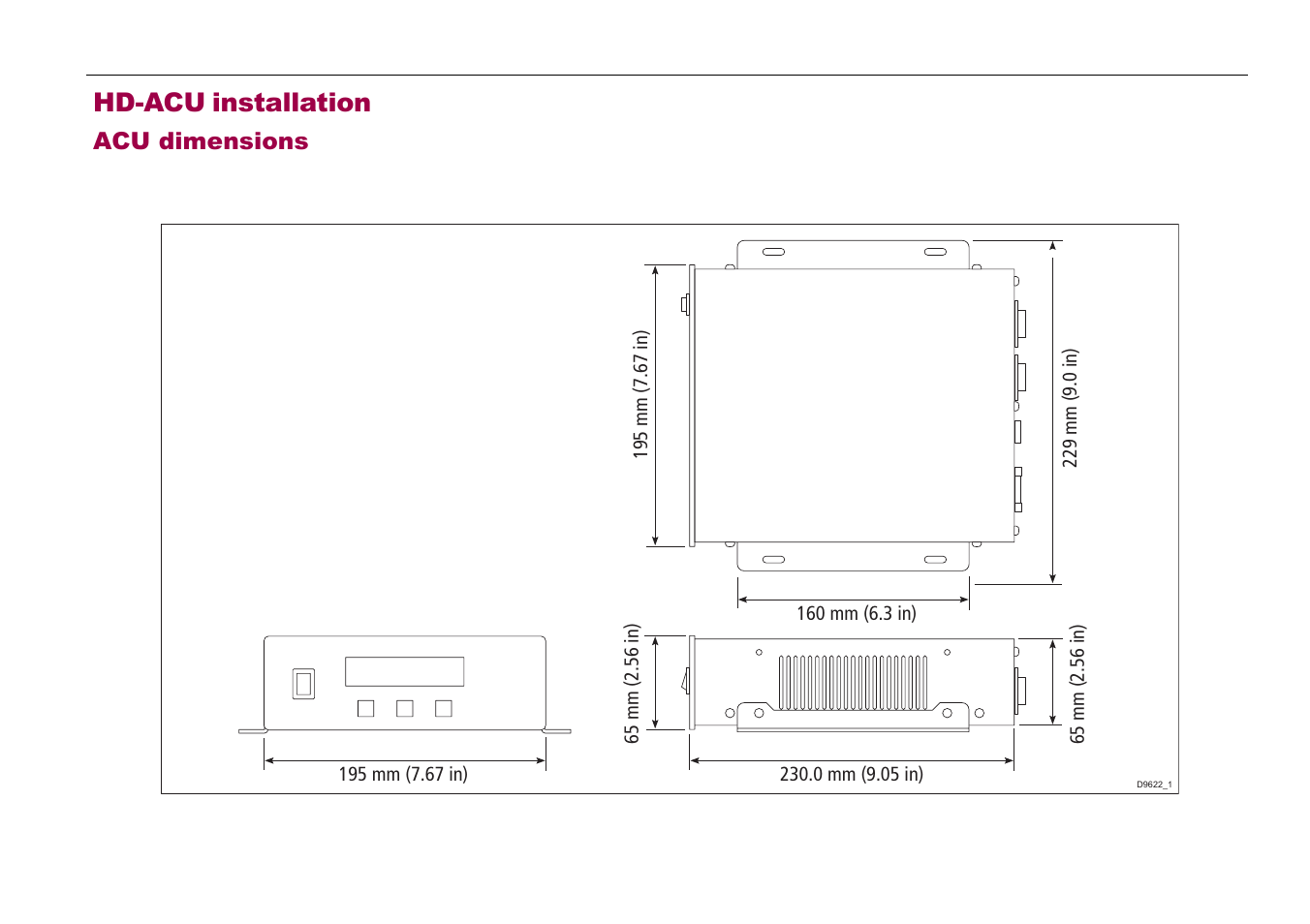 Hd-acu installation, Acu dimensions | Raymarine 81285_1 User Manual | Page 9 / 18