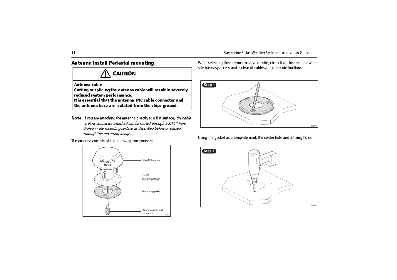 Antenna install pedestal mounting, Caution | Raymarine SR100 User Manual | Page 14 / 48