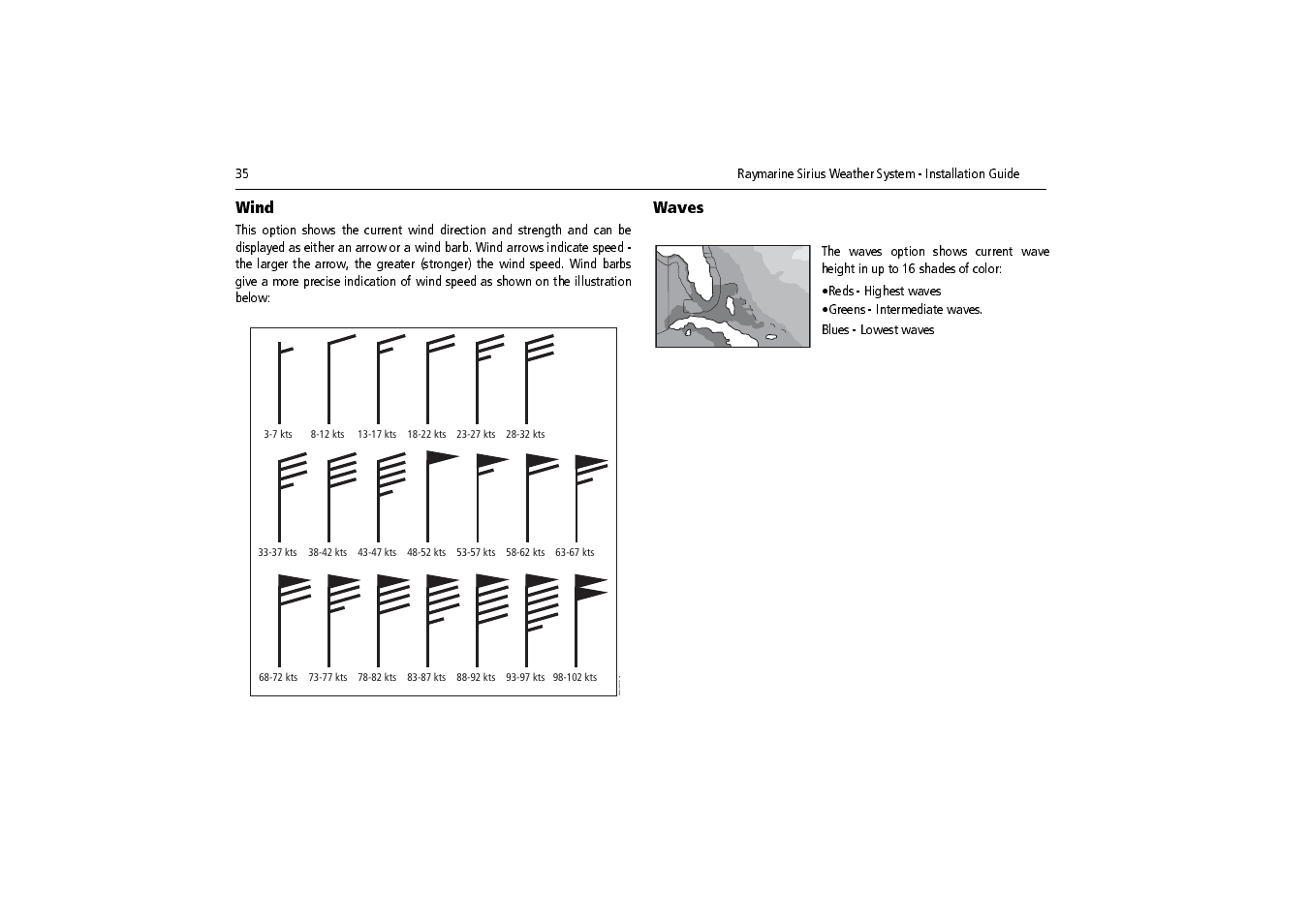 Wind, Waves | Raymarine SR100 User Manual | Page 38 / 48