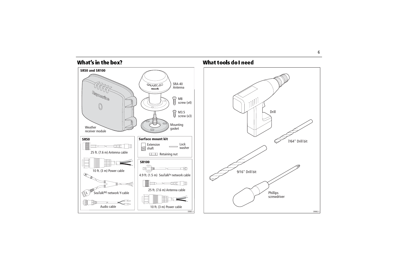 What’s in the box, What tools do i need, What’s in the box? what tools do i need | Raymarine SR100 User Manual | Page 9 / 48