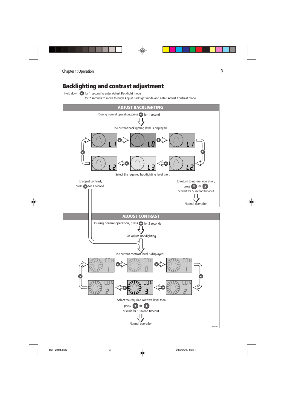 Backlighting and contrast adjustment | Raymarine Compass Instrument ST40 User Manual | Page 12 / 45