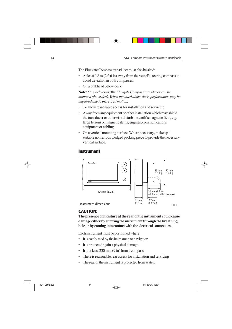 Instrument, Caution | Raymarine Compass Instrument ST40 User Manual | Page 23 / 45